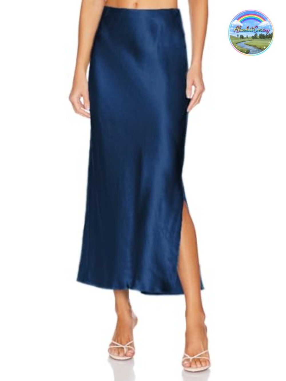Satin Silk Maxi Skirt with High Slit and Elastic Waistband